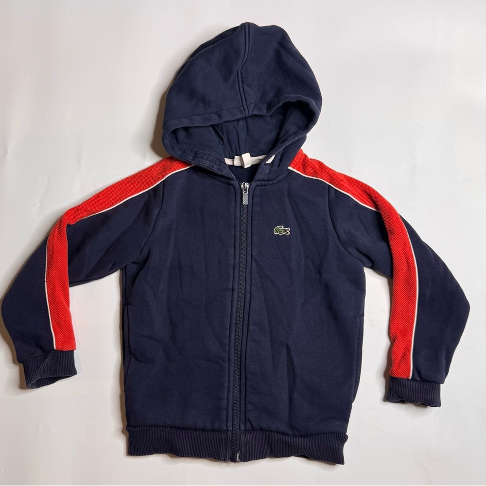 Lacoste Kids Hoodie in Navy with Red Stripes